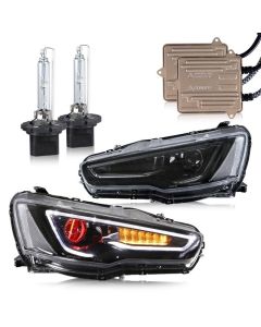 VLAND Demon Eye Dual Beam Headlights and 2PCs D2H Xenon Bulbs for Mitsubishi Lancer EVO X 2008-2018