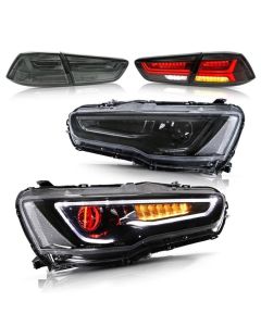 VLAND Demon Eye Dual Beam Projector Headlights and Taillights for Mitsubishi Lancer EVO X 2008-2018(Multi-Choice Combination)