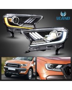 VLAND Full LED Projector Headlights for Ford Ranger PX2 PXS 2016-2020 with Sequential Indicators