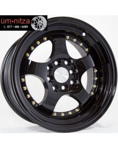 AodHan 15x8  AH03 4x100/114.3 +20 Full Black ( Gold Rivet) Wheel (1)