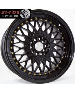 AodHan 17x9  AH05 5x100/114.3 +25 Full Black ( Gold Rivet) Wheel (1)