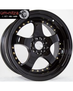 AodHan 17x9  AH03 5x100/114.3 +25 Full Black ( Gold Rivet) Wheel (1)