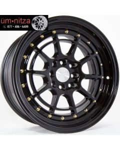 AodHan 16x8  AH04 4x100/114.3 +15 Full Black ( Gold Rivet) Wheel (1)