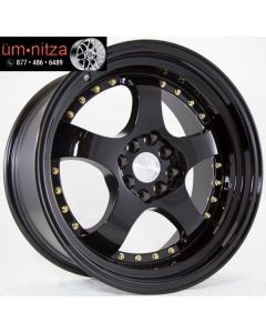 AodHan 17x9  AH03 4x100/114.3 +25 Full Black ( Gold Rivet) Wheel (1)