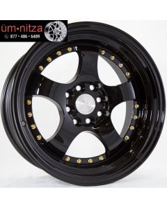 AodHan 16x8  AH03 4x100/114.3 +15 Full Black ( Gold Rivet) Wheel (1)