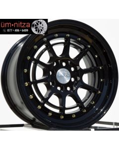 AodHan 15x8  AH04 4x100/114.3 +20 Full Black ( Gold Rivet) Wheel (1)