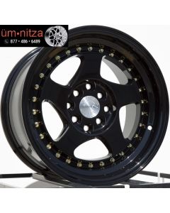 AodHan 15x8  AH01 4x100/114.3 +20 Full Black ( Gold Rivet) Wheel (1)