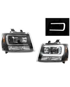 2007-2014 Chevy Avalanche Tahoe Suburban LED NEON Light Bar Projector Black or Chrome Headlighs