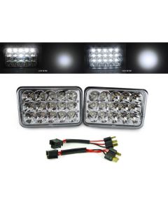 Full LED H4666 4x6 High + Low Beam Sealed Beam Headlight + Wiring Adapters