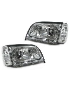 1992-1999 Mercedes S Class W140 Euro Crystal Style Clear Headlight with Fog Light + Matching Corner Signal Light Set