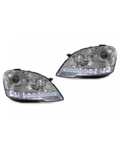 2009-2011 Mercedes Benz M Class W164 White LED Strip Chrome or Black Housing Projector Headlight For Stock Halogen Model