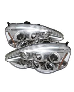 2002-2004 Acura RSX Chrome Housing Dual Halo Angel Eyes LED Proj