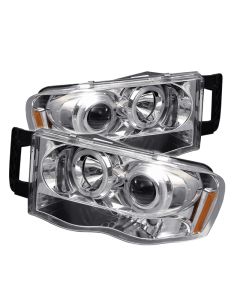 2002-2005 Dodge Ram Chrome Housing Dual Halo Angel Eyes LED Proj