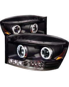 2006-2008 Dodge Ram Black Housing Dual Halo Angel Eyes LED Proje