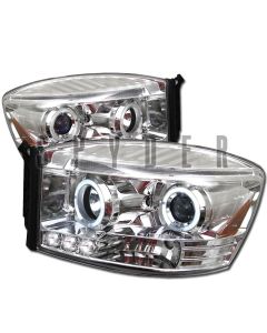 2006-2008 Dodge Ram Chrome Housing Dual Halo Angel Eyes LED Proj