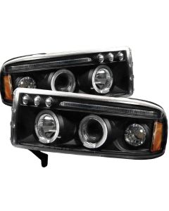 1994-2001 Dodge Ram Black Housing Dual Halo Angel Eyes LED Proje