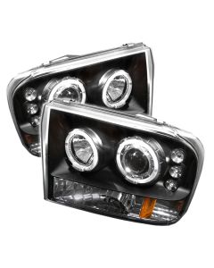 1999-2004 Ford F250 Black Housing Dual Halo Angel Eyes LED Proje