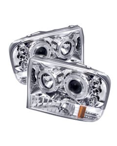 1999-2004 Ford F250 Chrome Housing Dual Halo Angel Eyes LED Proj