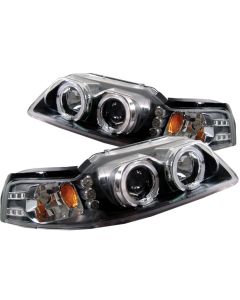 1999-2004 Ford Mustang Black Housing Dual Halo Angel Eyes LED Pr