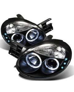 2003-2005 Dodge Neon Black Housing Dual Halo Angel Eyes LED Proj