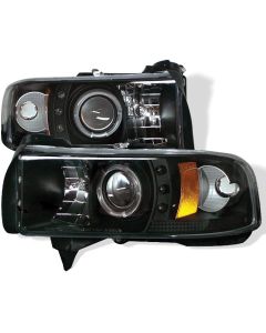 1994-2001 Dodge Ram Black Housing Dual Halo Angel Eyes LED Proje