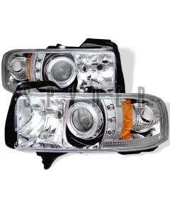 1994-2001 Dodge Ram Chrome Housing Dual Halo Angel Eyes LED Proj