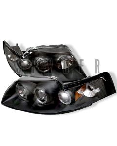 1999-2004 Ford Mustang 1 Piece Black Housing Dual Halo Angel Eye