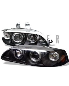 1992-1995 Honda Civic 4 Door 1 Piece Black Housing Dual Halo Ang