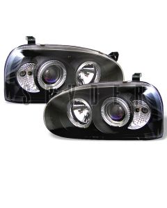 1992-1998 VW Golf Black Housing Dual Halo Angel Eyes Projector H