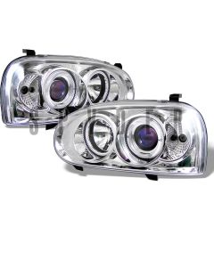 1992-1998 VW Golf Chrome Housing Dual Halo Angel Eyes Projector