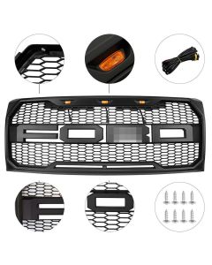 Fits 09-14 Ford F150 Raptor Style Replica Style Front Grill - ABS Unpainted with LED DRL Lights