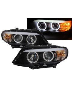 Projector53 Euro Headlights BLACK Headlights Pair with Orion LED Angel Eyes 2004-2006 BMW X5 Only