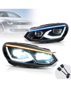 VLAND LED Projector Headlights For Volkswagen [VW] Golf Mk6 2008-2014 With Sequential indicator Turn Signals (MK8 design style)