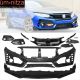 Fits 16-18 Honda Civic Type-R Front Bumper Cover & Lip Gloss Black & DRL Light