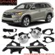 Fits 14-19 Highlander Front LED Fog Light Lamp With DRL LH RH Pair Clear Lens